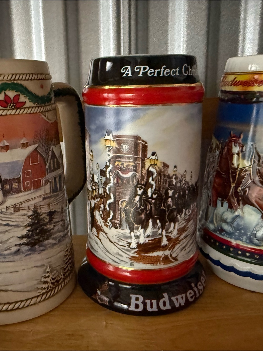 Vintage 1990s Budweiser Holiday Beer Stein Lot w/ Clydesdale Hitch Horses